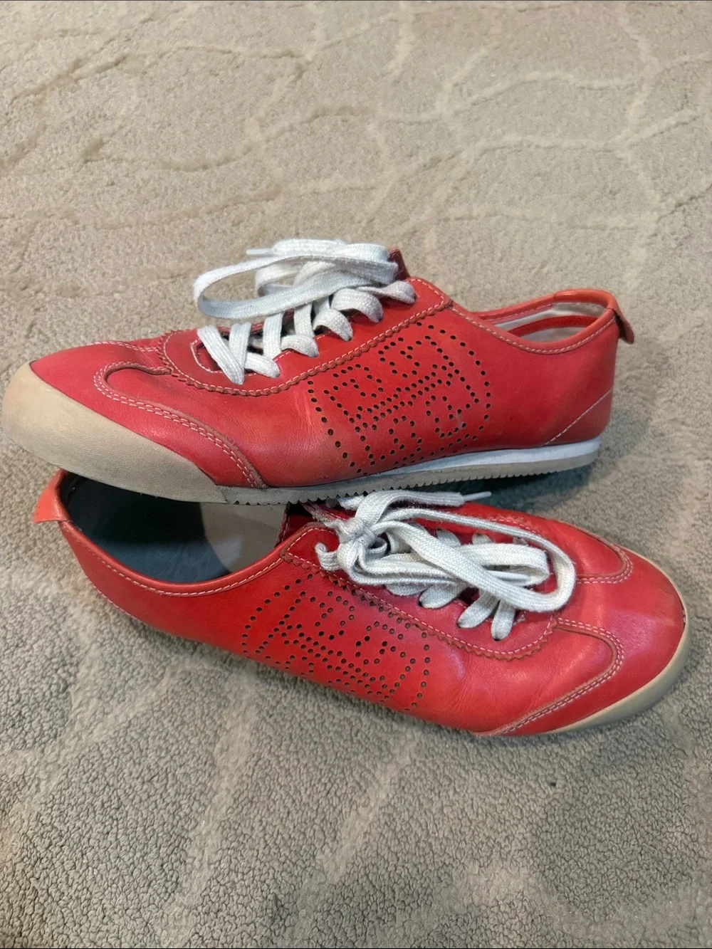 Women’s Red Perforated Lace-Up Sneakers